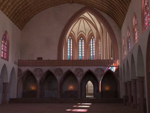 Dominikanerkloster Freiburg - 3D-Rekonstruktion der Kirche mit Blick auf Chor und Lettner